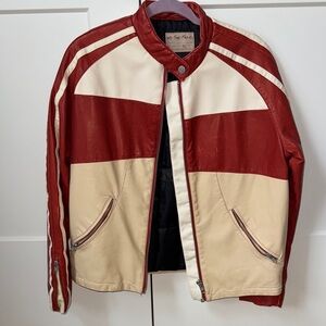Free People Red & Cream Faux Leather Jacket